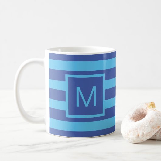 Monogramm mit blauem Streifen (oder benutzerdefini Kaffeetasse (Mit Donut)