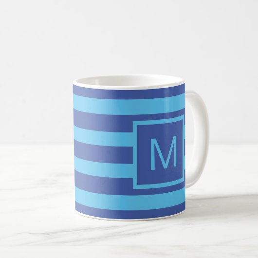 Monogramm mit blauem Streifen (oder benutzerdefini Kaffeetasse (VorderseiteRechts)