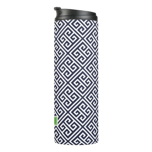 Monogramm mit blauem und grünem griechischen Schlü Thermosbecher (Nach rechts gedreht)