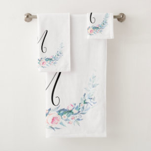Monogramm mit Blumen Badhandtuch Set