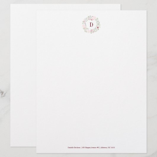 Monogramm mit Blumen Briefbogen (Vorne/Hinten)