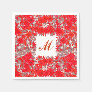 Monogramm mit Blumen gerahmt - rot und grau Serviette