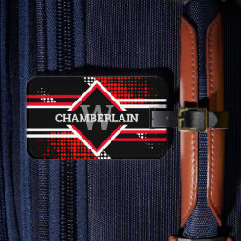 Monogramm mit Doppellinien auf rot-weiß und schwar Gepäckanhänger