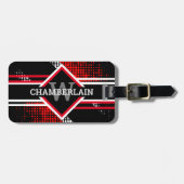 Monogramm mit Doppellinien auf rot-weiß und schwar Gepäckanhänger (Vorderseite horizontal)