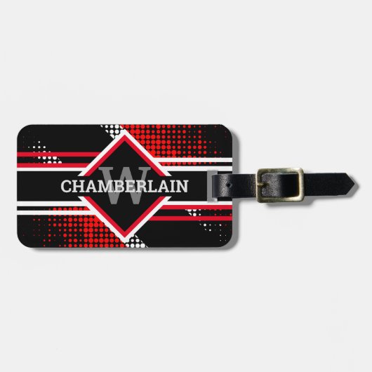 Monogramm mit Doppellinien auf rot-weiß und schwar Gepäckanhänger (Vorderseite horizontal)