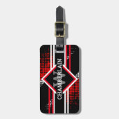 Monogramm mit Doppellinien auf rot-weiß und schwar Gepäckanhänger (Vorderseite vertikal)