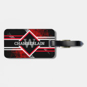 Monogramm mit Doppellinien auf rot-weiß und schwar Gepäckanhänger (Rückseite horizontal)