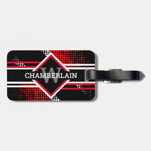 Monogramm mit Doppellinien auf rot-weiß und schwar Gepäckanhänger (Rückseite horizontal)