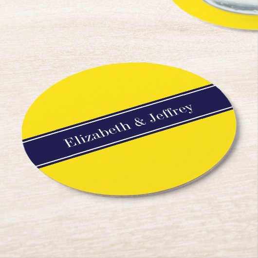 Monogramm mit einem gelben, blauen Ribbon-Namen Runder Pappuntersetzer (Angewinkelt)
