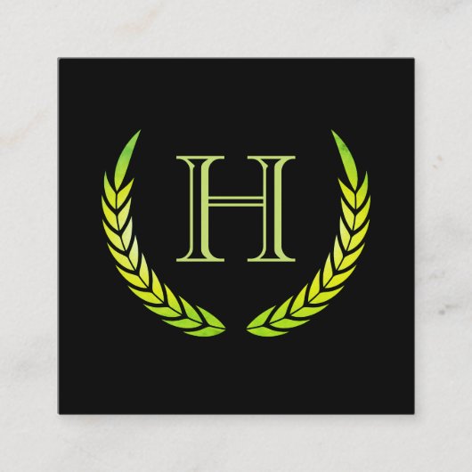 Monogramm mit Elementen (grün) Quadratische Visitenkarte (Vorderseite)