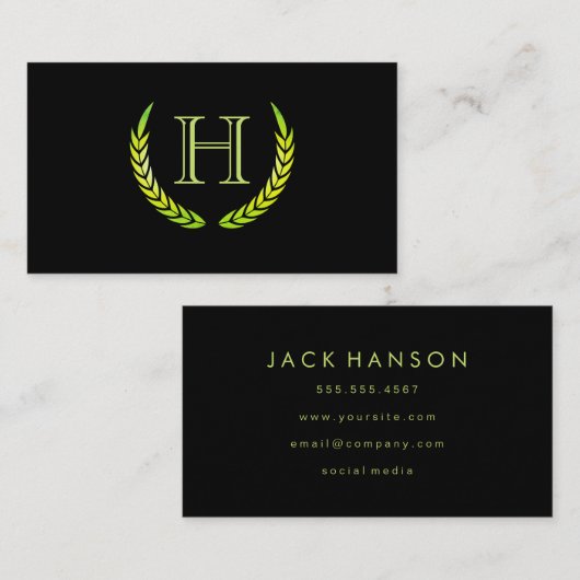 Monogramm mit Elementen (grün) Visitenkarte (Vorne/Hinten)