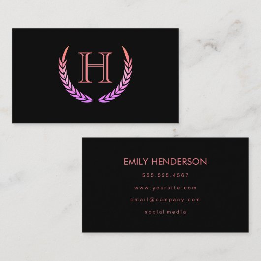 Monogramm mit Elementen (rosa) Visitenkarte (Vorne/Hinten)