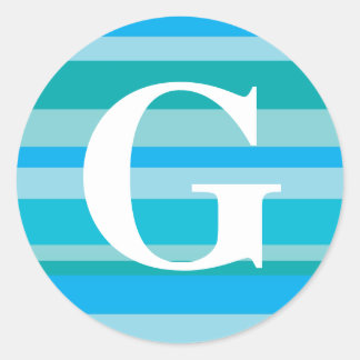 Monogramm mit farbenfroher Streifenunterlage - G Runder Aufkleber