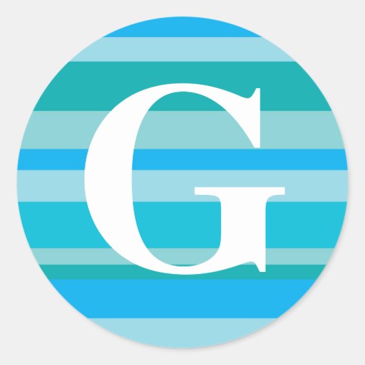 Monogramm mit farbenfroher Streifenunterlage - G Runder Aufkleber (Vorderseite)