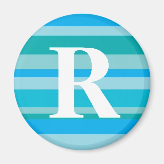 Monogramm mit farbenfroher Streifenunterlage - R Magnet (Vorne)