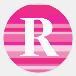 Monogramm mit farbenfroher Streifenunterlage - R Runder Aufkleber