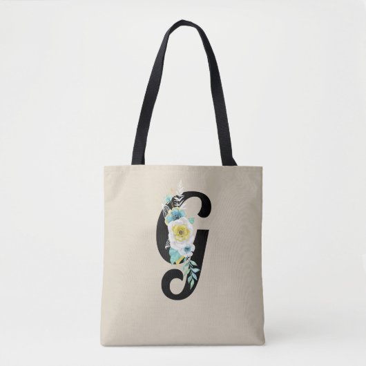 Monogramm mit Floral Spray White und Aqua Tasche (Vorderseite)
