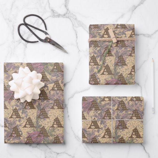 Monogramm mit floralen Anfangsbuchstaben Ein elega Geschenkpapier Set (Vorderseite)