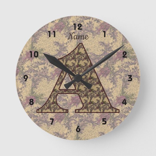 Monogramm mit floralen Anfangsbuchstaben Runde Wanduhr (Vorderseite)