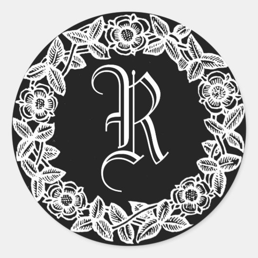 Monogramm mit floraler Grenze Runder Aufkleber (Vorderseite)