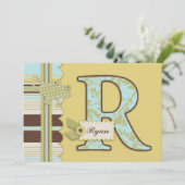 Monogramm mit Frog und Stripe Print Baby Dusche Einladung (Stehend Vorderseite)