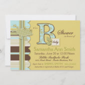 Monogramm mit Frog und Stripe Print Baby Dusche Einladung (Rückseite)