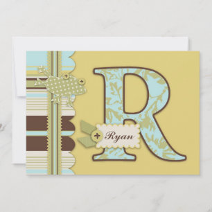 Monogramm mit Frog und Stripe Print Baby Dusche Einladung