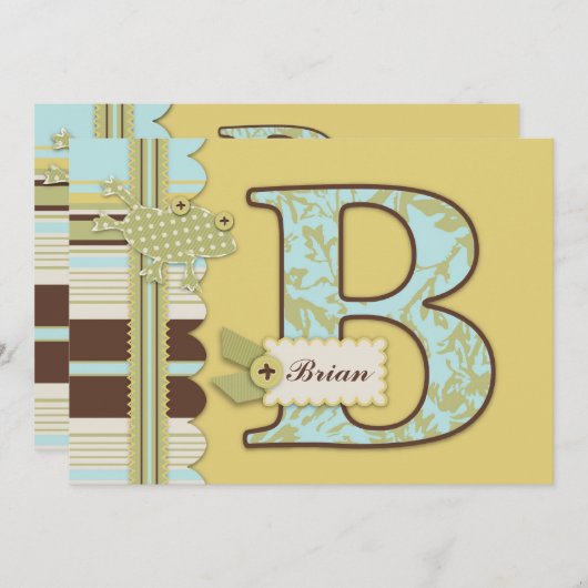 Monogramm mit Frog und Stripe Print Baby Dusche Einladung (Vorne/Hinten)