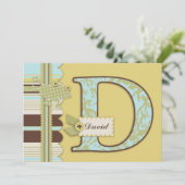 Monogramm mit Frog und Stripe Print Baby Dusche Einladung (Stehend Vorderseite)