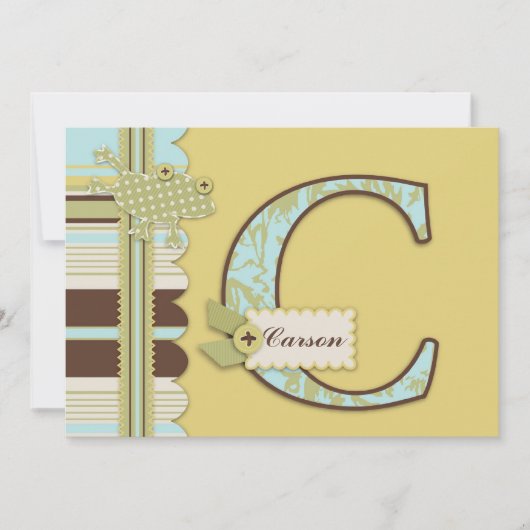 Monogramm mit Frog und Stripe Print Baby Dusche Einladung (Vorderseite)