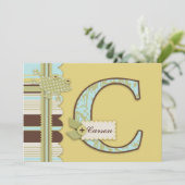 Monogramm mit Frog und Stripe Print Baby Dusche Einladung (Stehend Vorderseite)