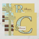 Monogramm mit Frog und Stripe Print Baby Dusche Einladung (Vorne/Hinten)