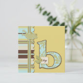 Monogramm mit Frog und Stripe Print Baby Dusche Einladung (Stehend Vorderseite)