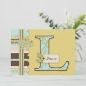 Monogramm mit Frog und Stripe Print Baby Dusche Einladung (Stehend Vorderseite)