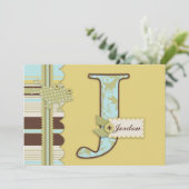 Monogramm mit Frog- und Stripe-Print-Babydusche Einladung (Stehend Vorderseite)