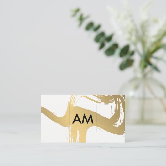 Monogramm mit gebürsteten Imitaten Metallic Gold Visitenkarte (Stehend Vorderseite)