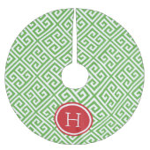 Monogramm mit grünem und rotem griechischem Schlüs Polyester Weihnachtsbaumdecke (Vorderseite)