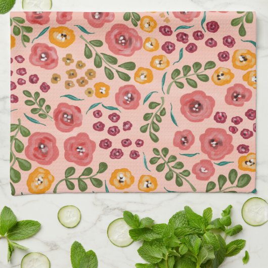 Monogramm mit handbemaltem Rosa Geschirrtuch (Gefaltet)