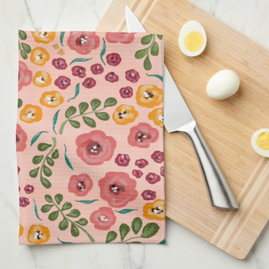 Monogramm mit handbemaltem Rosa Geschirrtuch (Viertel Falte)