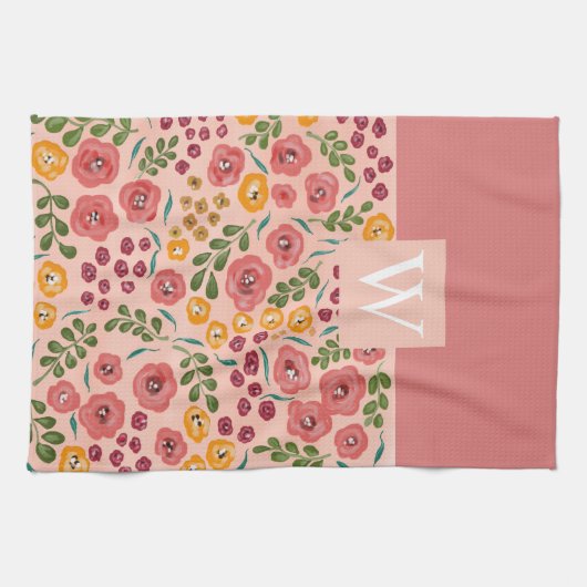 Monogramm mit handbemaltem Rosa Geschirrtuch (Horizontal)