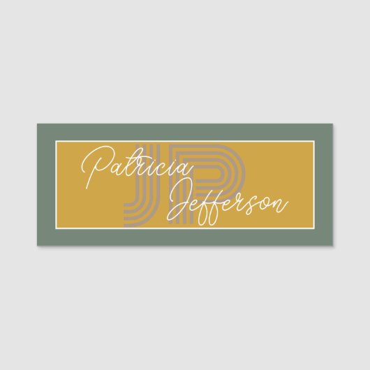 Monogramm mit handgeschriebenem Senfgelb und -läng Namensschild (Vorderseite)