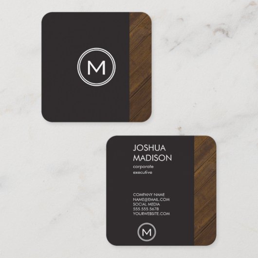 Monogramm mit Holzschnitt Quadratische Visitenkarte (Vorne/Hinten)