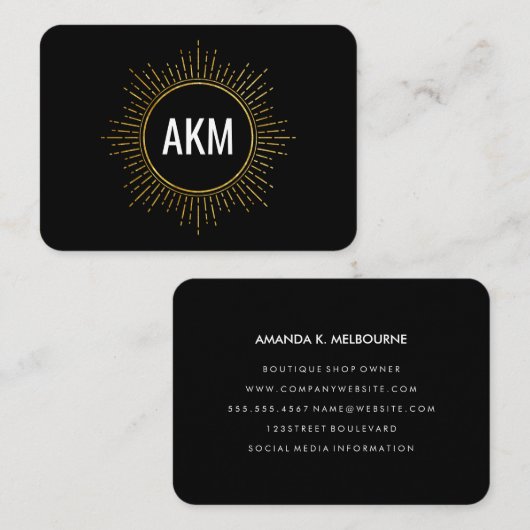 Monogramm mit Imitaten Gold beleuchtete Elemente Visitenkarte (Vorne/Hinten)