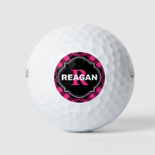 Monogramm mit Kariertem, rosa und schwarzem Buffal Golfball
