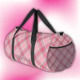 Monogramm mit Kariertem Rosa und weißem Namen Duffle Bag