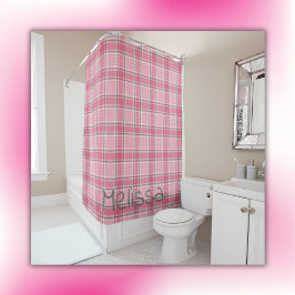 Monogramm mit Kariertem Rosa und weißem Namen | Duschvorhang