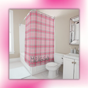 Monogramm mit Kariertem Rosa und weißem Namen Duschvorhang