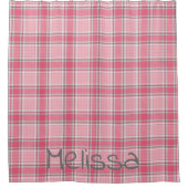 Monogramm mit Kariertem Rosa und weißem Namen | Duschvorhang (Vorderseite)