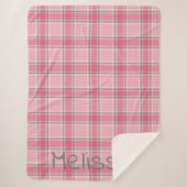 Monogramm mit Kariertem Rosa und weißem Namen | Sherpadecke (Vorderseite)