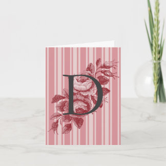 Monogramm mit Kohlrosen und Streifen Notiz Karte